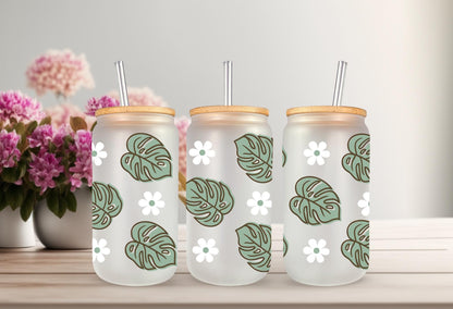 Plant Daisy Wrap – Waterproof Sticker for 20oz Glass Mug | Permanent Adhesive