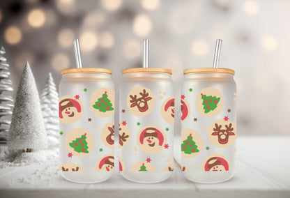 UVDTF Wrap Snowman Reindeer Christmas Tree Cookies for 16oz Can Glass Mug Tumbler, Ready to apply, Permanent waterproof adhesive