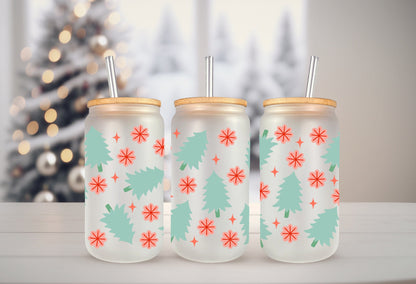 UVDTF Wrap Christmas Tree Snowflakes for 16oz Can Glass Mug Tumbler, Ready to apply, Waterproof Permanent Adhesive