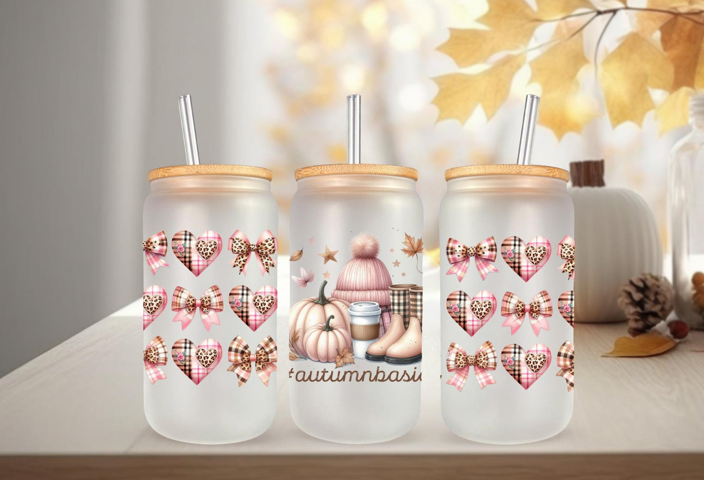 UVDTF Wrap Autumn Basics Coquette Bows Plaid Hearts for 16oz Can Glass Mug Tumbler,  Ready to Apply, Permanent Waterproof Adhesive