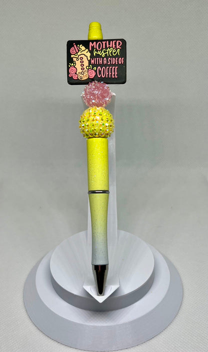 Beaded Pen Mother Hustler With a Side of Coffee, Sarcastic Pen, Fun Pens Acrylic Beads, Custom Pen, Retractable Ink Pen, Gifts, Graduation