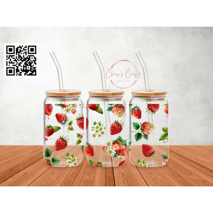 UVDTF Wrap Strawberry for 16oz Can Glass Mug Tumbler, Ready to Apply, Permanent Waterproof Adhesive
