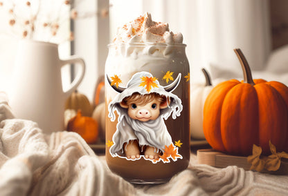UVDTF Wrap Ghost Cow Leaves 16oz Can Glass, Mug, Tumbler, Ready to Apply, Permanent Waterproof Adhesive