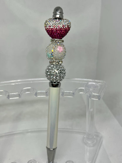 Beaded Pen Rhinestone Heart, Fancy Pen, Fun Pens Acrylic Beads, Custom Pen, Retractable Ink Pen, Gifts