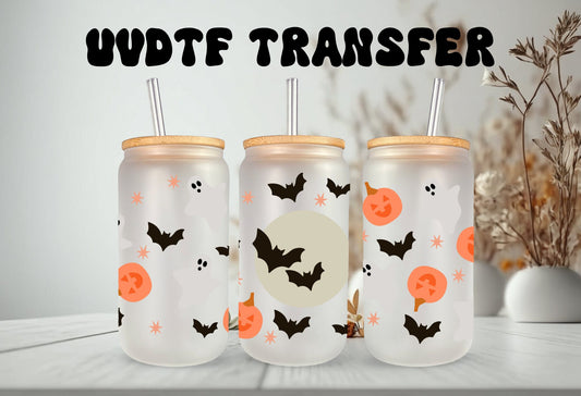 UVDTF  Wrap Ghost Bats Moon Pumpkin for 16oz Can Glass, Mug, or Tumbler, Halloween Candy, Ready to apply, Permanent Adhesive Waterproof