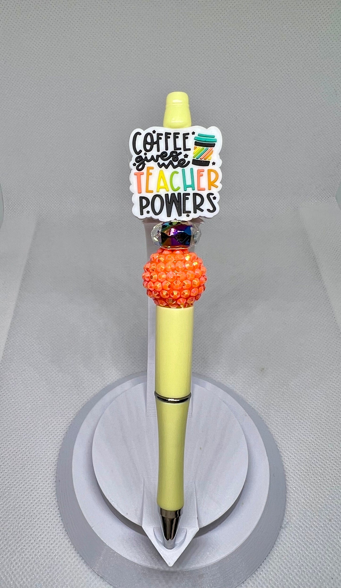 Coffee Give Teacher Powers Beaded Pen, Fun Pens Acrylic  Beads, Beaded Pen, Retractable Ink Pen, Gifts