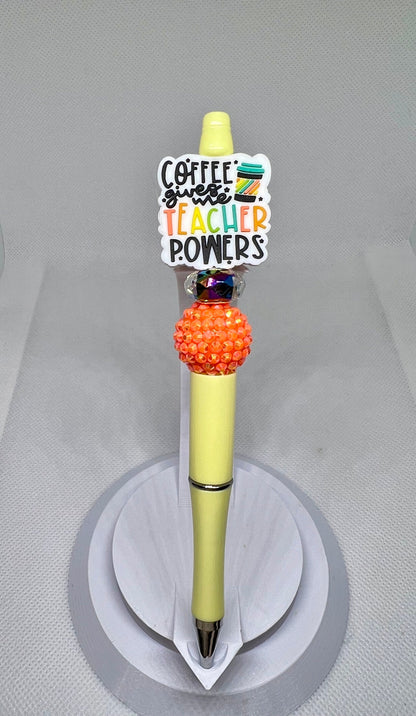 Coffee Give Teacher Powers Beaded Pen, Fun Pens Acrylic  Beads, Beaded Pen, Retractable Ink Pen, Gifts