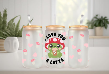 UVDTF Wrap Mushroom Frog Love You A Latte, 16 oz Can Glass Mug Tumbler, Mushroom  Wrap, Ready to Apply, Permanent Waterproof Adhesive