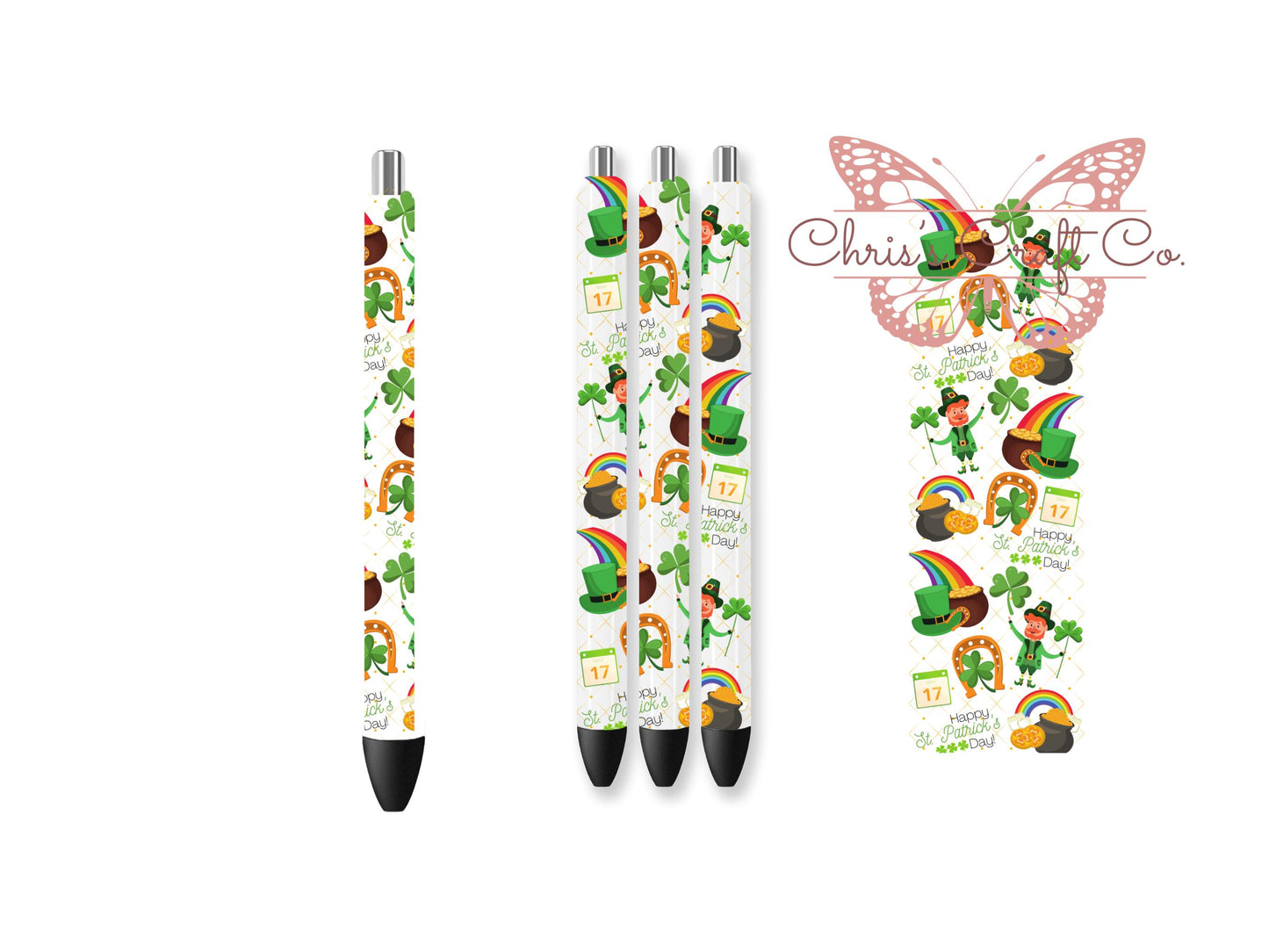 UVDTF Pen Wrap St. Patrick’s Day, Shamrock Leprechaun Pen Wrap, Ready to apply, Permanent Waterproof Adhesive