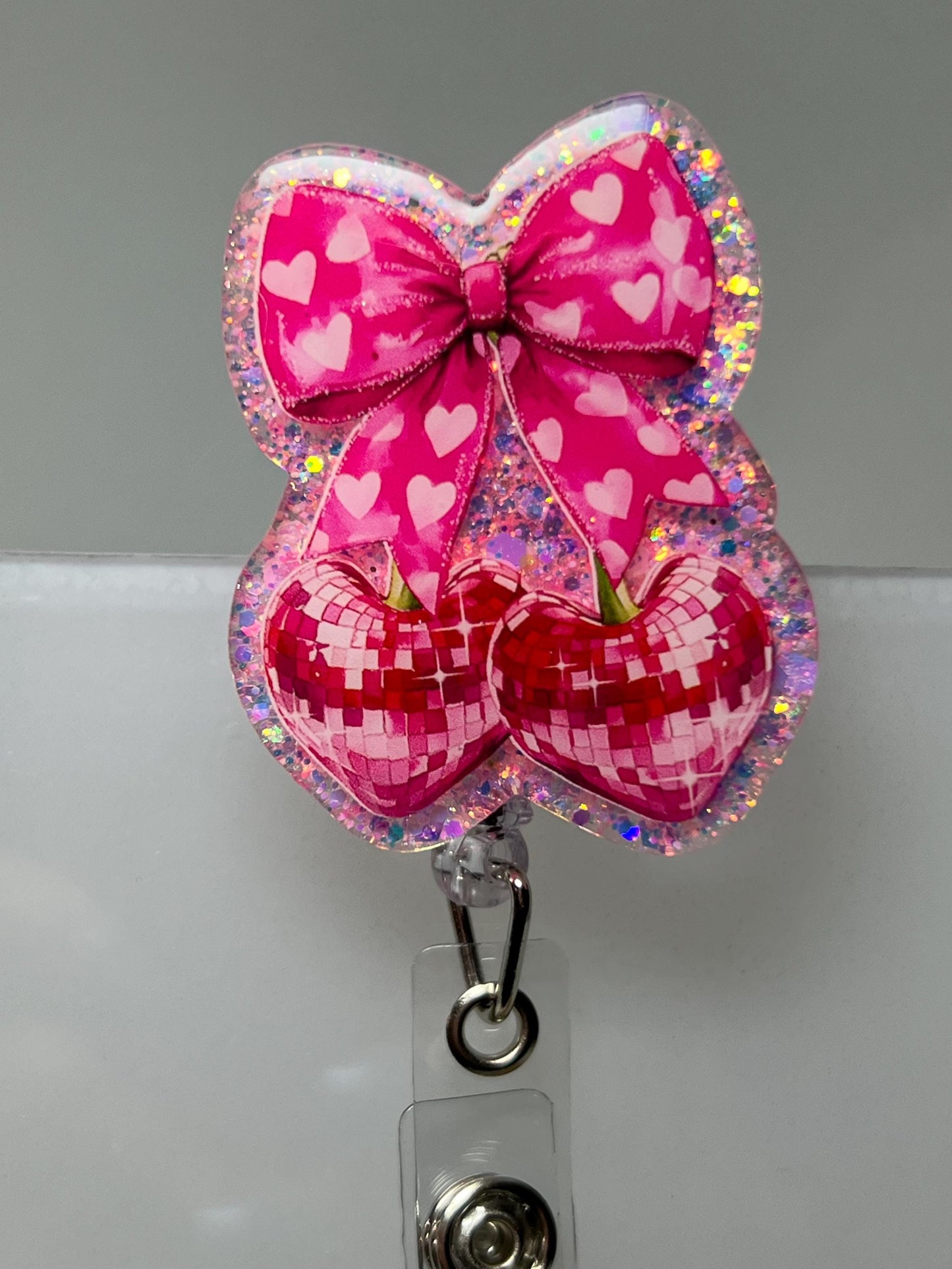 Badge Reel Bow Disco Cherries, Bow Cherry Badge, Funny Sarcastic Badge Reel, Detachable Option, Gifts for Her