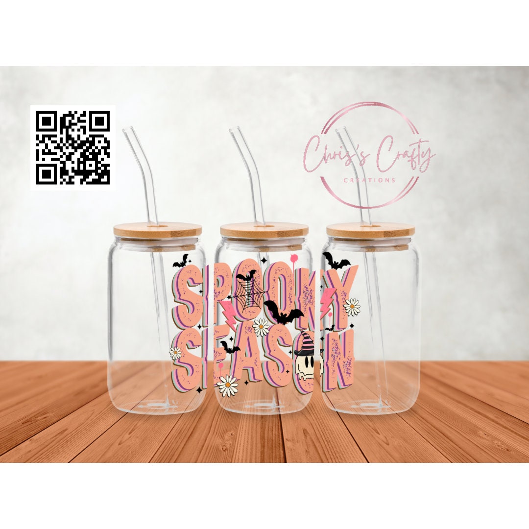 UVDTF Wrap Halloween Spooky Season Bats Ghost for 16oz Can Glass Mug Tumbler, Ready to apply, Permanent Waterproof Adhesive