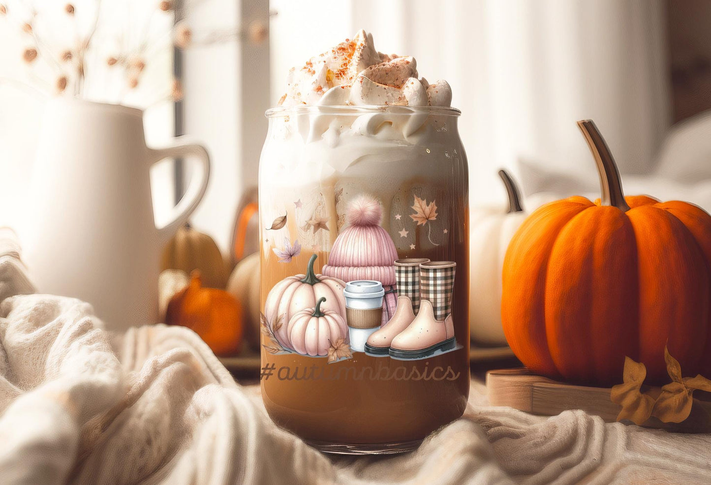 UVDTF Wrap Autumn Basics Boots Hat  Pumpkin Iced Coffee for 16oz Can Glass or 40oz Tumbler, Fall Wrap Ready to apply, Permanent adhesive