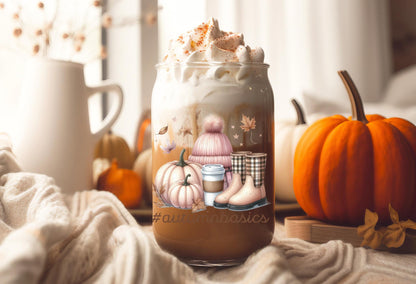 UVDTF Wrap Autumn Basics Boots Hat  Pumpkin Iced Coffee for 16oz Can Glass or 40oz Tumbler, Fall Wrap Ready to apply, Permanent adhesive