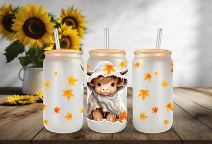 UVDTF Wrap Ghost Cow Leaves 16oz Can Glass, Mug, Tumbler, Ready to Apply, Permanent Waterproof Adhesive