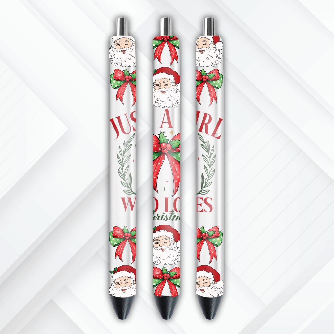 UVDTF Pen Wrap Just a Girl Who Loves Christmas Coquette Bows, Ready to Apply, Permanent Waterproof Adhesive