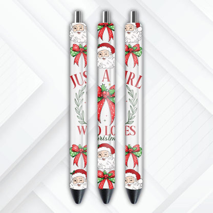 UVDTF Pen Wrap Just a Girl Who Loves Christmas Coquette Bows, Ready to Apply, Permanent Waterproof Adhesive