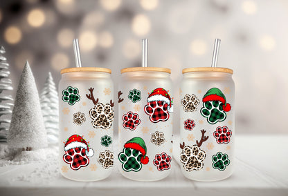 Christmas Paw Stickers – Decorative Can Wrap With Checkered Paw Design