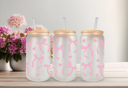 UVDTF Wrap Coquette Bows Hearts Pink 20oz Can Wrap Mug Tumbler, Bow Heart Wrap, Ready to Apply, Permanent Waterproof Adhesive