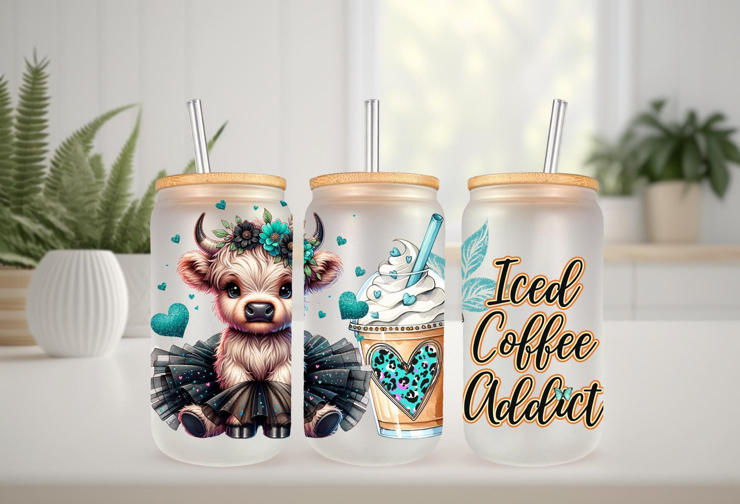 UVDTF Wrap Highland Cow Tutu Iced Coffee