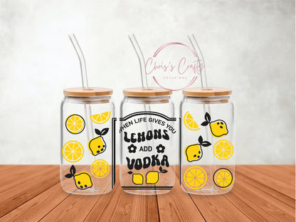 UVDTF Wrap Lemons you Add Vodka 16oz Can Glass, Mug Tumbler, Ready to Apply, Permanent Waterproof Adhesive