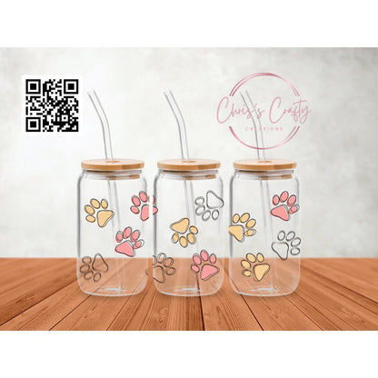 UVDTF Wrap Dog Animal Paws 16oz Can Glass Mug Tumbler, Ready to Apply, Permanent Waterproof Adhesive