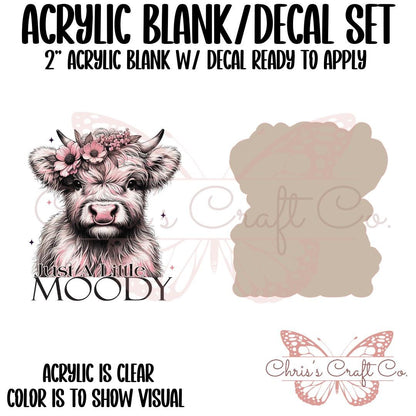 Highland Cow Acrylic Blank Decal Set, Just a Little Moody, DIY Badge Reels, UVDTF sticker, Unfinished Badge Reel, Badge Reel Blanks