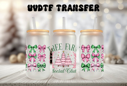 Christmas Tree Wrap – UVDTF Transfer Art with Santa Highland Cow & Coquette Bow Design