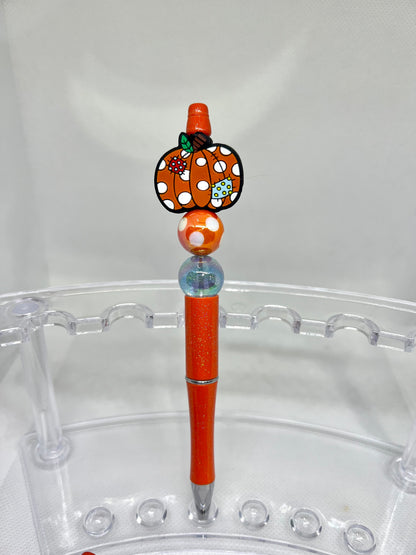 Beaded Pen Fall Pumpkin Polka Dots, Fun Pens Acrylic Beads, Custom Pen, Retractable Ink Pen, Gifts for her, Teacher, Nurses, Medical