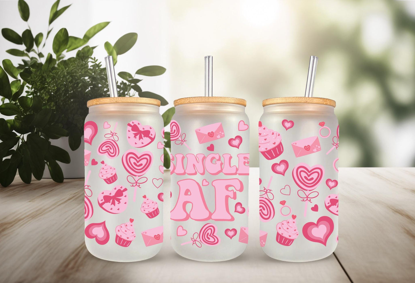 UVDTF Wrap Heart Single AF Valentine’s 16oz Can Glass Mug Tumbler, Valentine wrap, Ready to Apply, Permanent Waterproof Adhesive