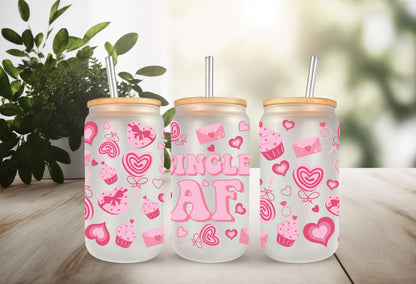 UVDTF Wrap Heart Single AF Valentine’s 16oz Can Glass Mug Tumbler, Valentine wrap, Ready to Apply, Permanent Waterproof Adhesive