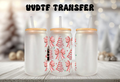 UVDTF Decal Tree Cakes Coquette Bows 16oz Can Glass Mug Tumbler, Ready to apply, Permanent Waterproof Adhesive