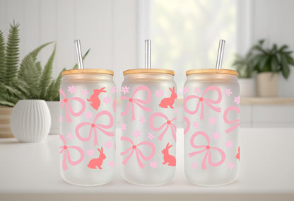 UVDTF Wrap Bunny Coquette Bows Dark 16oz Mug Tumbler, Easter Wrap, Ready to Apply, Permanent Waterproof Adhesive, Double Sided Print Option