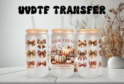 UVDTF Wrap Farm Fresh Pumpkins for 16oz Can Glass Mug Tumbler, Ready to Apply, Permanent Waterproof Adhesive