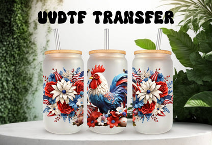 UVDTF Wrap America Chicken for 16 oz Can Glass, Mug, or  Tumbler, Rooster Wrap, Ready to apply, Permanent Adhesive Waterproof, Apply to cup