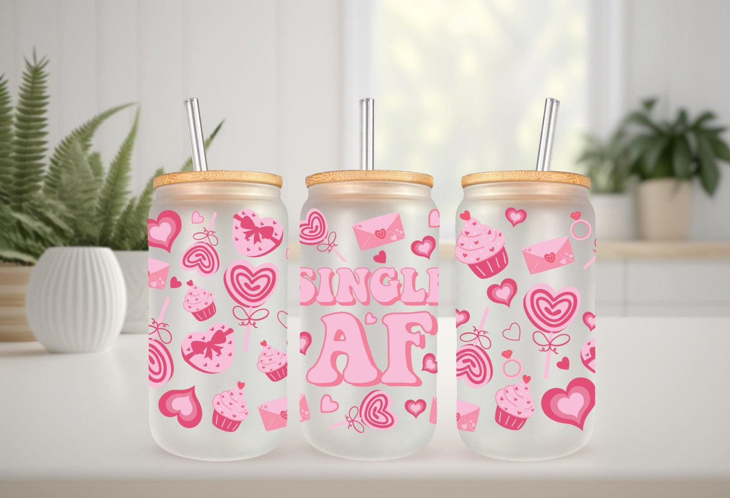 UVDTF Wrap Heart Single AF Valentine’s 16oz Can Glass Mug Tumbler, Valentine wrap, Ready to Apply, Permanent Waterproof Adhesive