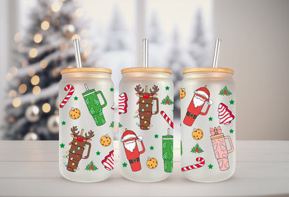 UVDTF Wrap Christmas Tumblers Santa Reindeer Tree Cakes for 16oz Can Glass Mug Tumbler, Ready to apply, Permanent Waterproof Adhesive