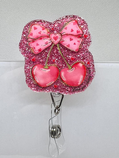 Coquette Bow Cherries Acrylic Blank Decal Set, DIY Badge Reels, Bow Blank and UVDTF sticker, Unfinished Badge Reel, Badge Reel Blanks