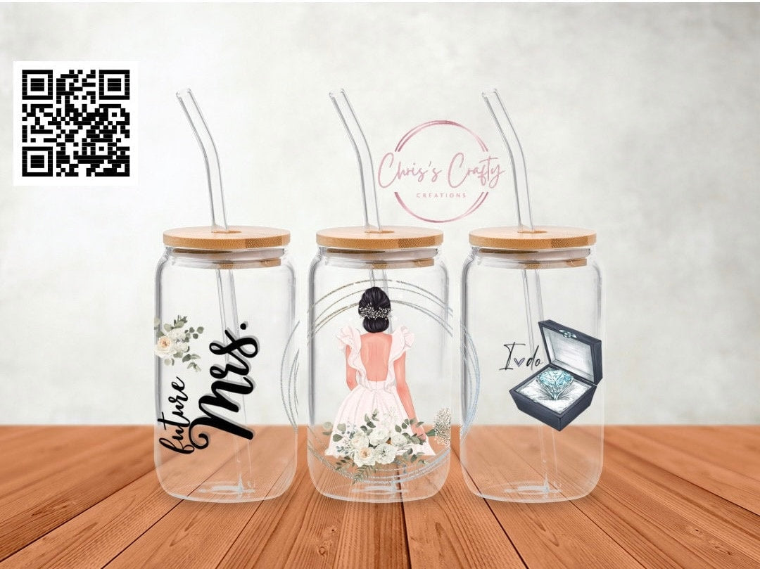 UVDTF Wrap Future Mrs. Bride to be  16oz Can Glass Mug or Tumbler, Ready to apply, Gifts for Her, Wedding gifts, Double Sided Option