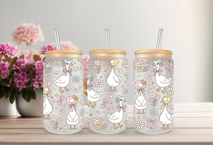 UVDTF Wrap Floral Mama Goose 16oz Can Glass Mug Tumbler Wrap, White Goose, Ready to apply, Permanent Waterproof Adhesive