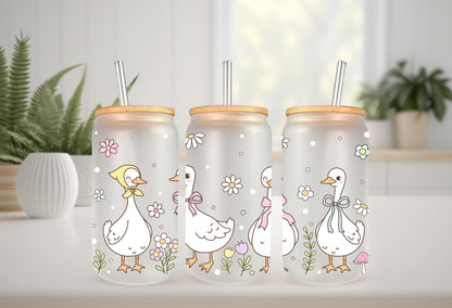 UVDTF Wrap Mother Goose 16oz Can Glass Mug Tumbler Wrap, White Goose, Ready to apply, Permanent Waterproof Adhesive