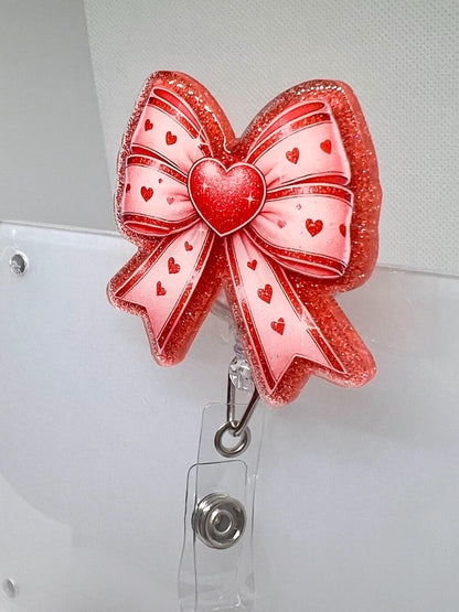 Badge Reel Valentine Bow Coquette, Heart Bow Badge, Funny Sarcastic Badge Reel, Interchangeable Option, Gifts for Her, Graduation Gift