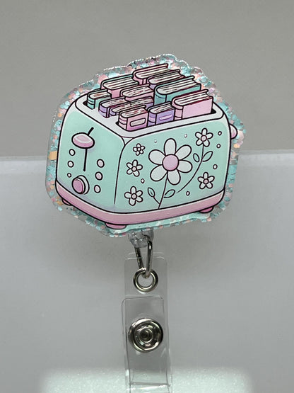 Toaster & Books Badge Reel - Whimsical Retractable ID Holder for Book Lovers, Teachers