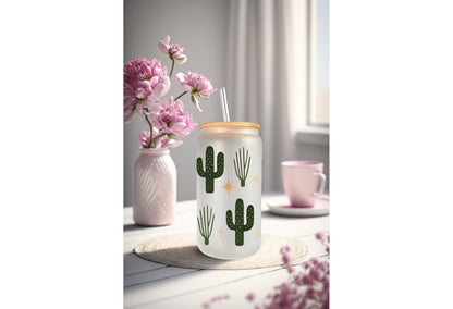 UVDTF Wrap Boho Dessert Cactus 16oz Can Glass, Mug, Tmbler, Cactus Wrap, Ready to apply, Permanent Adhesive Waterproof, Add on a Cup