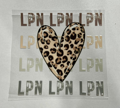 UVDTF Decal LPN Nurse Leopard Heart, 16oz Can Glass, Mug, or Tumbler, Shot glass, Keychain, Ready to Apply, Permanent Adhesive Waterproof