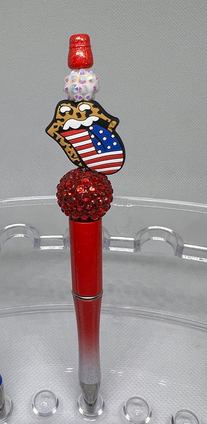 America Paw Print, Tongue, Cow Beaded Pen, Fun Pens Acrylic Beads, Custom Pen, Retractable Ink Pen, Gifts