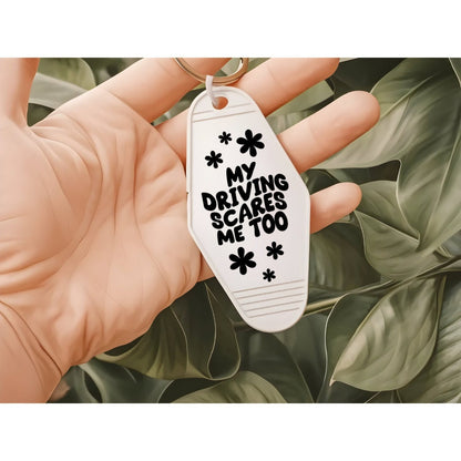 UVDTF Decal Motel Keychain My Driving Scares Me Too, Funny Decal, Ready to Apply, Permanent  Adhesive, Single/Set of 5 Keychain Decals