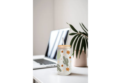 UVDTF Wrap Boho Cactus for 16oz Can Glass, Mug, Tumbler, Cactus Wrap, Ready to apply, Permanent Adhesive Waterproof, Add on a Cup