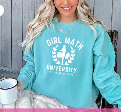 Screen Print Transfer Girl Math University Single Color | Ready to Press | Screen Print Transfer | White Ink Screen Print Transfer |