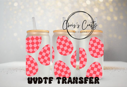 UVDTF Wrap Checkered Easter Egg 16oz Can Glass Mug Tumbler, Ready to Apply, Permanent Waterproof Adhesive