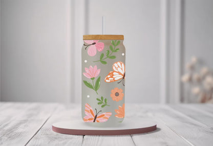 UVDTF Wrap Floral Butterfly 16oz Can Glass Mug Tumbler Wrap, Butterfly Wrap, Ready to apply, Permanent Adhesive, Double sided option